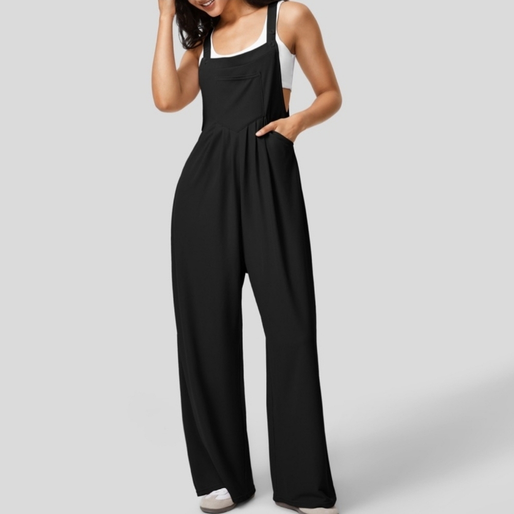 HALARA Adjustable Strap Button Multiple Pockets Plicated Waffle Overalls NWT